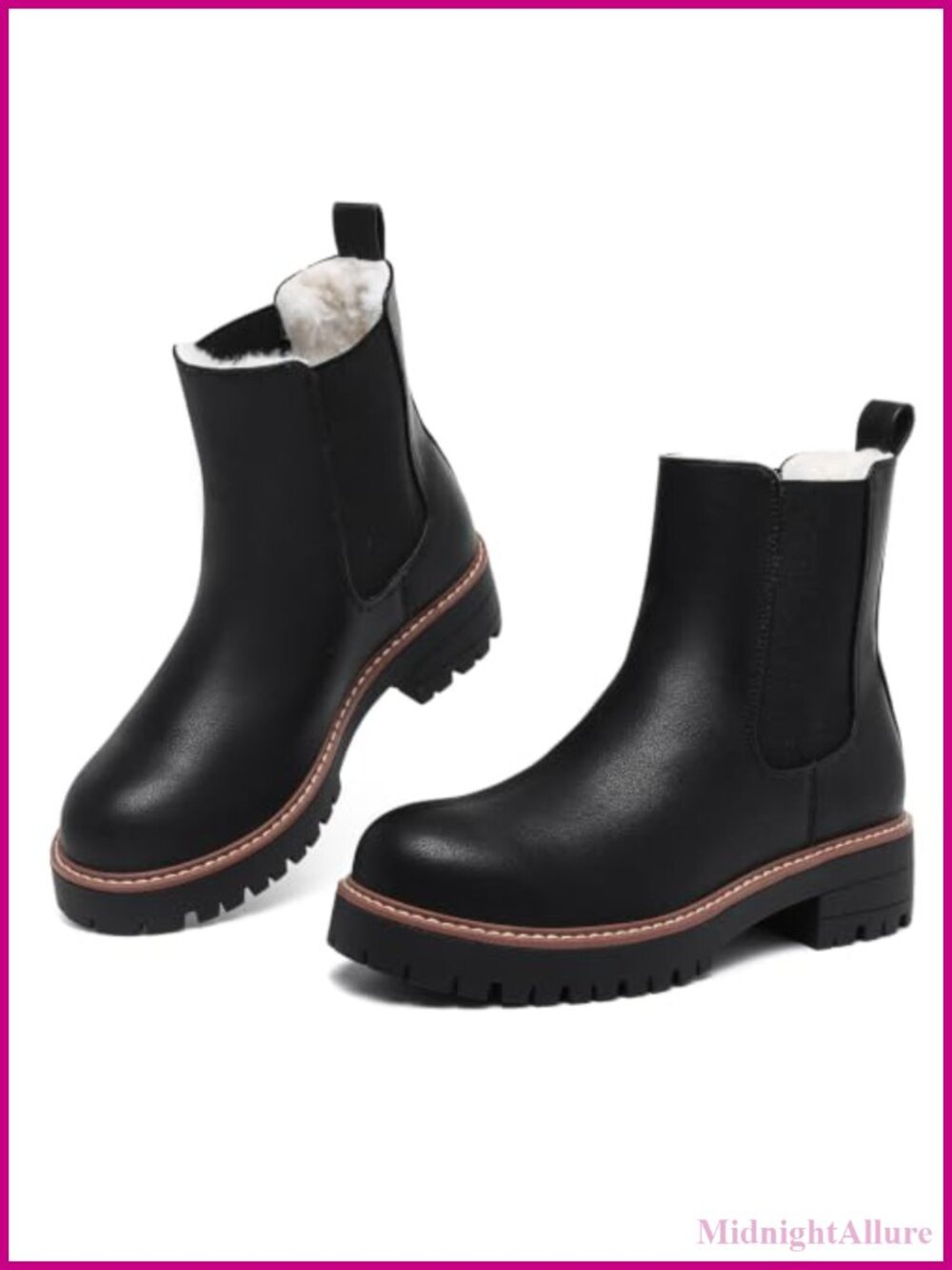 Chelsea Boots Women Winter Boots Faux Fur Lined Chunky Lug Sole Ankle Booties